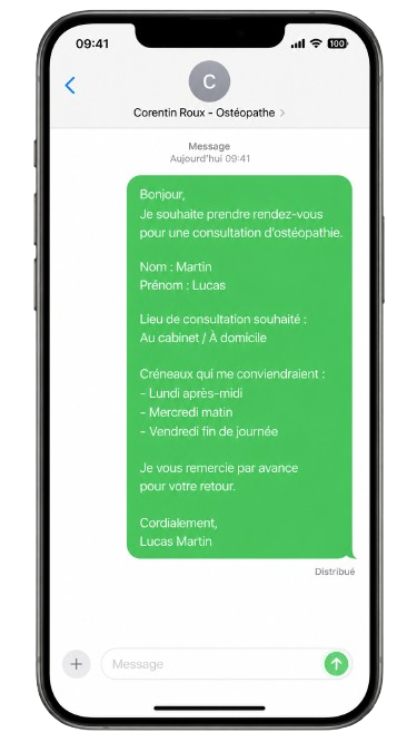 Exemple de demande de rendez-vous par SMS