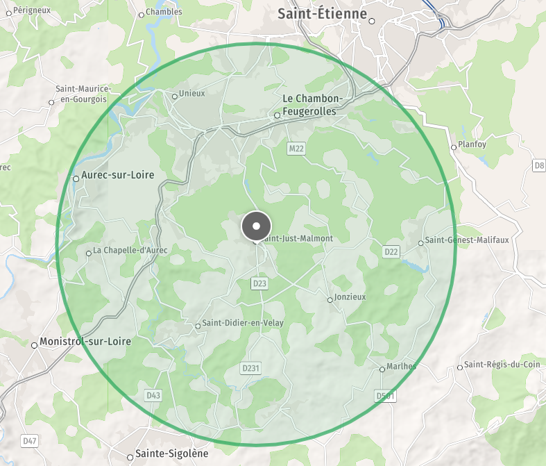 Secteur des consultations d'ostéopathie à domicile autour de Saint-Just-Malmont